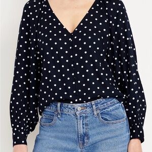 Old Navy Dark Blue and White Polka Dot Blouse